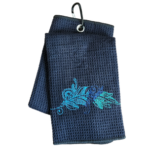 Tri-fold Waffle Towel with Carabiner and Custom Embroidery